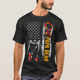 Autism Bear Papa American Flag Awareness T-Shirt