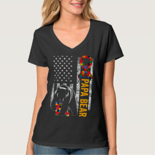Autism Bear Papa American Flag Awareness T-Shirt