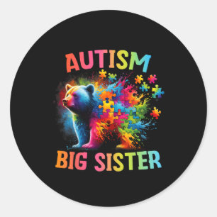 Autism Big Sister Colourful Rainbow Sister Bear Au Classic Round Sticker