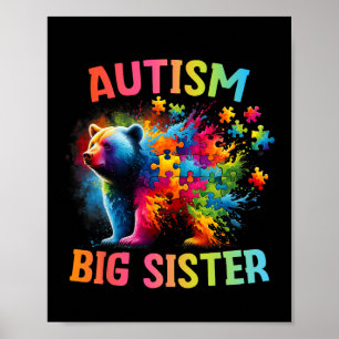 Autism Big Sister Colourful Rainbow Sister Bear Au Poster