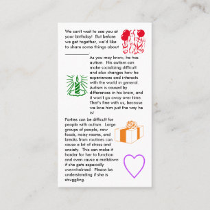 Autism Birthday Girl Business Card