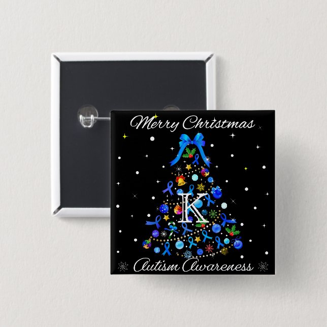 Autism Blue Christmas Tree 15 Cm Square Badge (Front & Back)