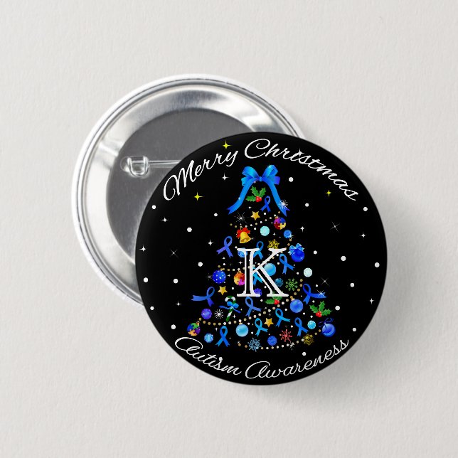 Autism Blue Christmas Tree 6 Cm Round Badge (Front & Back)