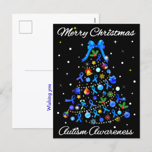 Autism Blue Christmas Tree Holiday Postcard
