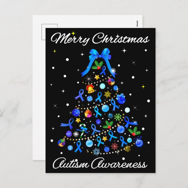 Autism Blue Christmas Tree Holiday Postcard (Front/Back)