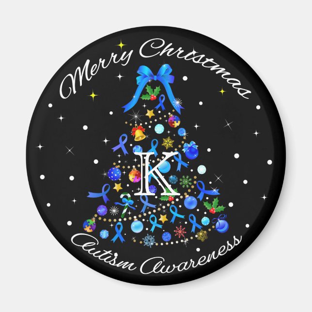 Autism Blue Christmas Tree Magnet (Front)