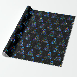 Autism Blue Christmas Tree Wrapping Paper
