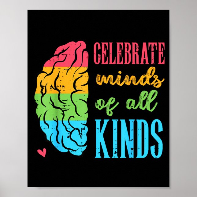 Autism Brain Celebrate Minds All Kinds Aware Men W Poster (Front)