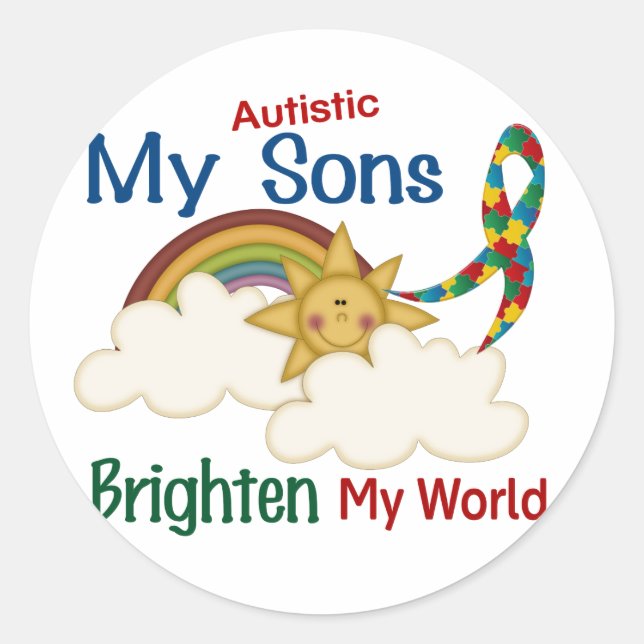 Autism BRIGHTEN MY WORLD 1 Sons Classic Round Sticker (Front)