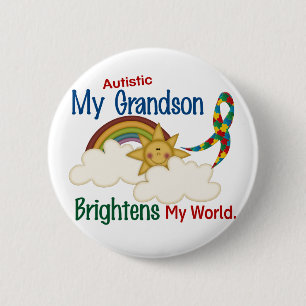 Autism BRIGHTENS MY WORLD 1 Grandson 6 Cm Round Badge