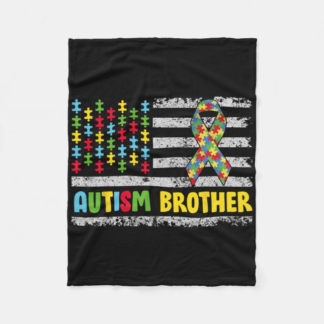 Autism Brother Autism Awareness Mum Dad Usa Flag G Fleece Blanket (Front)