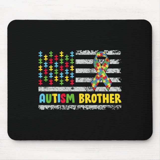 Autism Brother Autism Awareness Mum Dad Usa Flag G Mouse Mat (Front)
