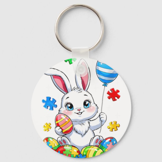 Autism Bunny Eggs Autism Awareness Easter Da Key Ring (Front)