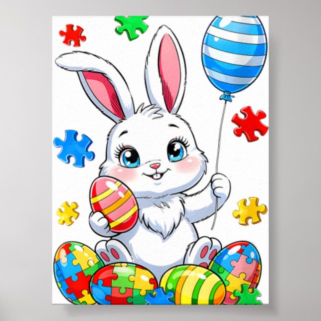 Autism Bunny Eggs Autism Awareness Easter Da Poster (Front)