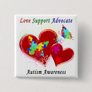 Autism Butterflies in Hearts 15 Cm Square Badge