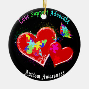 Autism Butterflies in Hearts Ceramic Tree Decoration