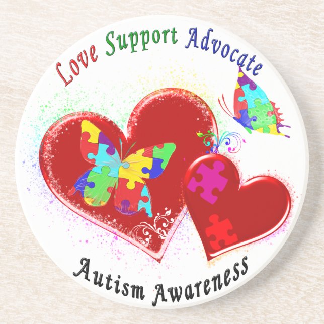 Autism Butterflies in Hearts Coaster (Front)
