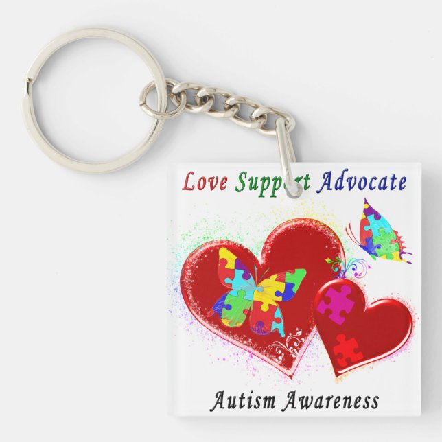 Autism Butterflies in Hearts Key Ring (Front)