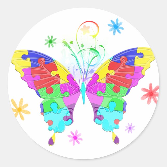 Autism Butterfly Classic Round Sticker (Front)