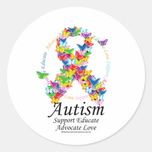 Autism Butterfly Ribbon Classic Round Sticker