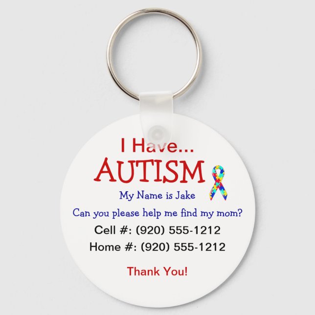 Autism Child ID Zipper Pull (Changeble Text) Key Ring (Front)