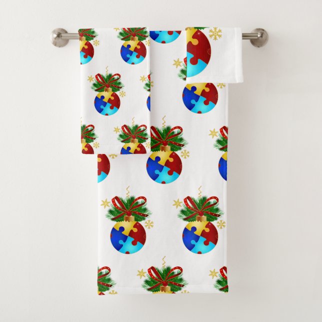 Autism Christmas Bauble Bath Towel Set (Insitu)
