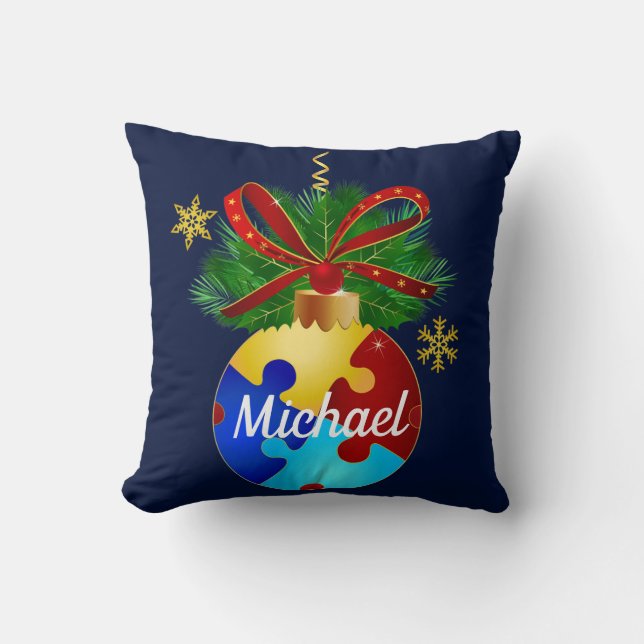 Autism Christmas Bauble Cushion (Front)