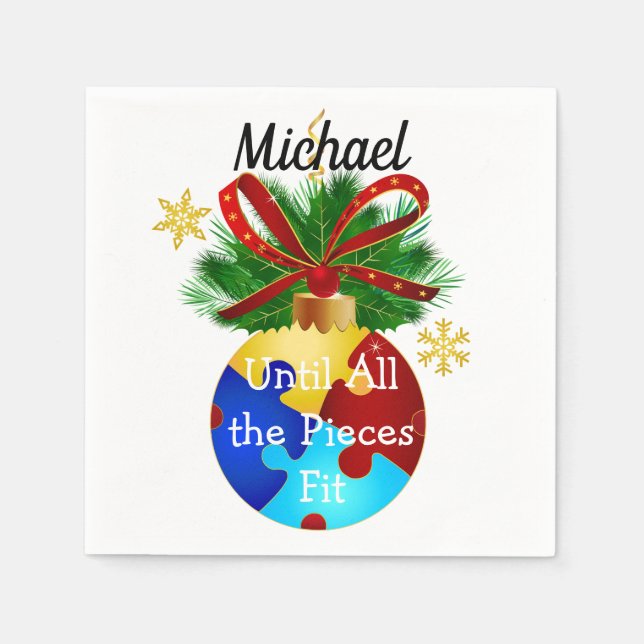 Autism Christmas Bauble Napkin (Front)