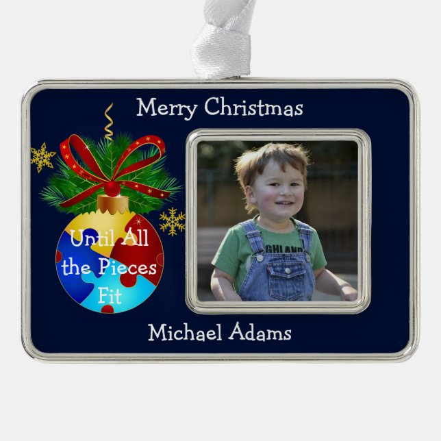 Autism Christmas Bauble Silver Plated Framed Ornament (Front)