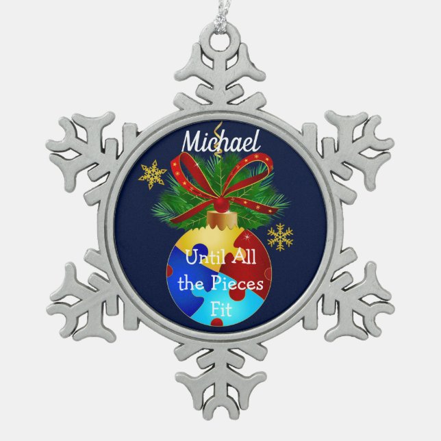 Autism Christmas Bauble Snowflake Pewter Christmas Ornament (Front)