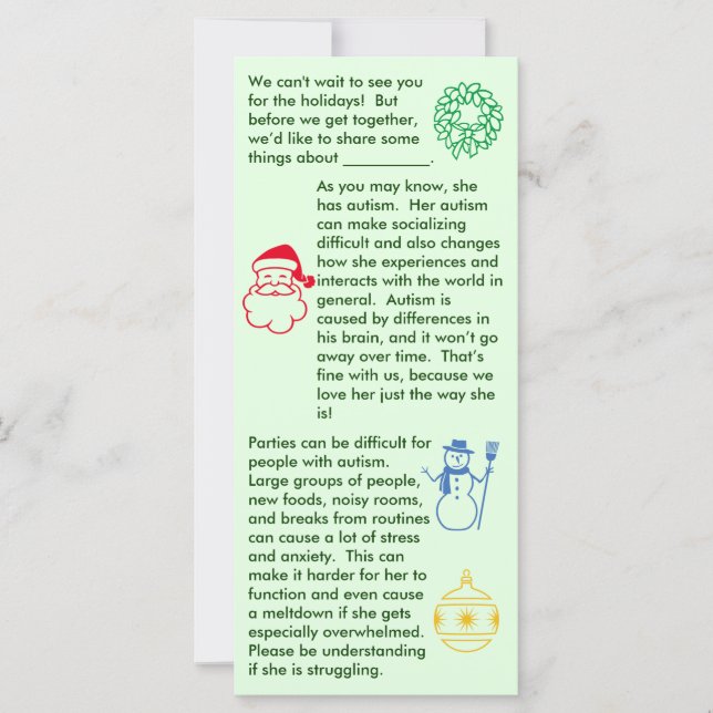 Autism Christmas Girl Flat Card (Front)