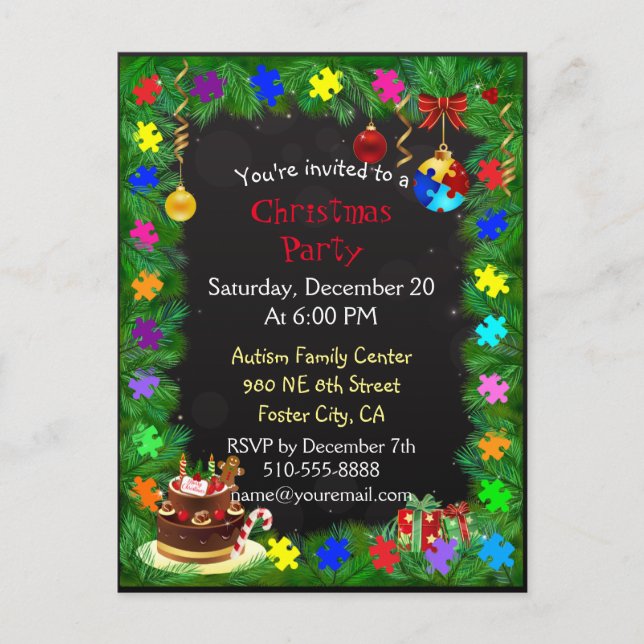 Autism Christmas Party Invitation Postcard (Front)