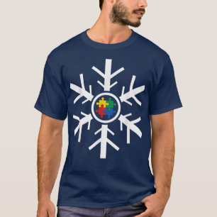 Autism Christmas Snowflake Puzzle Pieces ASD Aware T-Shirt