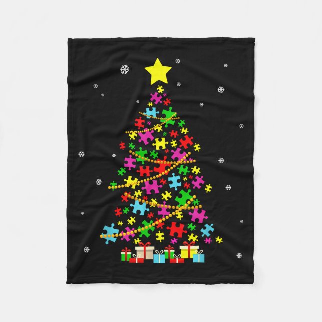 Autism Christmas Tree Autism Christmas  Fleece Blanket (Front)