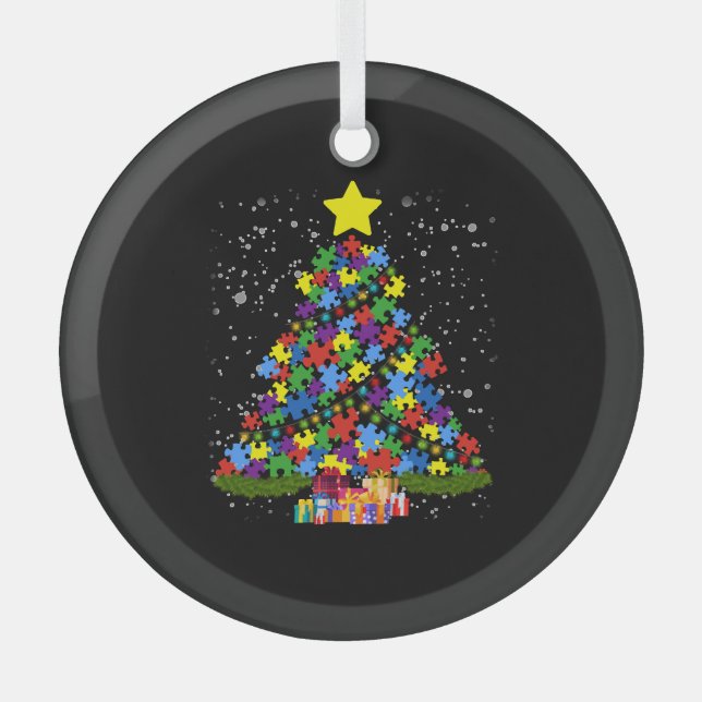 Autism - Christmas Tree Glass Tree Decoration (Front)