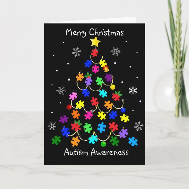 Autism Christmas Tree Holiday Card (Front)