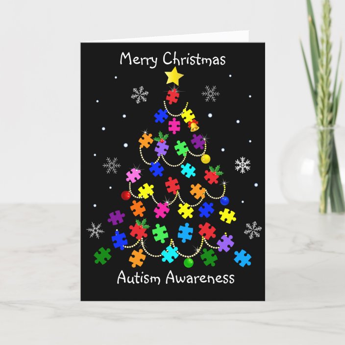 Autism Christmas Tree Holiday Card Zazzle.co.uk