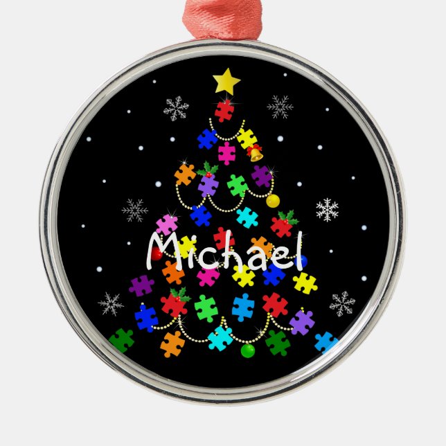 Autism Christmas Tree Metal Tree Decoration (Front)
