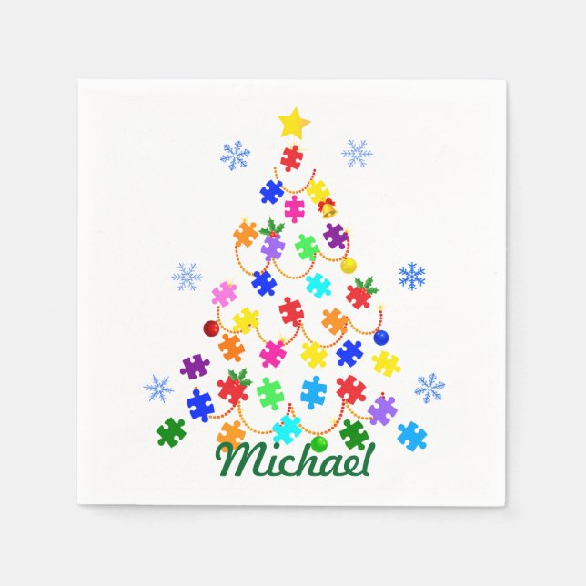 Autism Christmas Tree Napkin (Front)