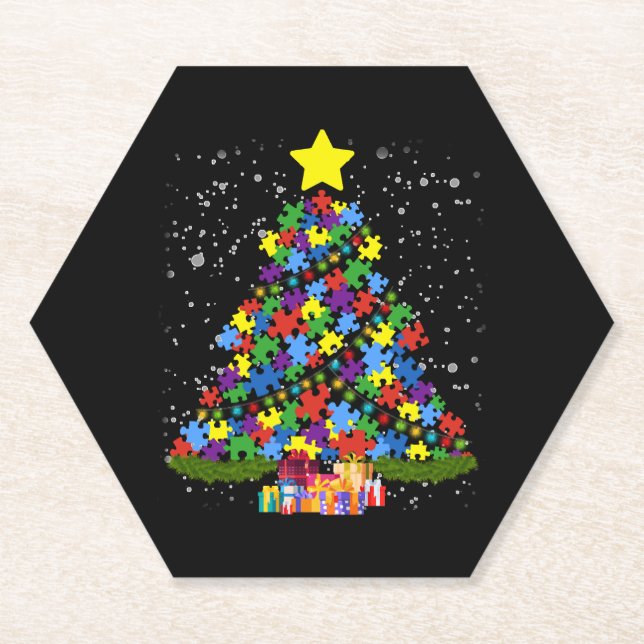 Autism - Christmas Tree Paper Coaster (Front)