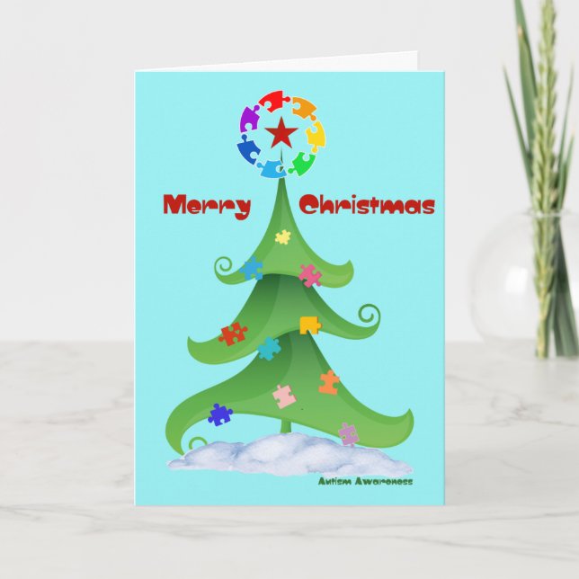 Autism Christmas tree puzzle awareness love Thank You Card (Front)