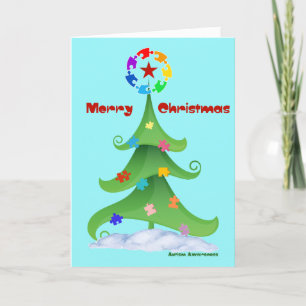 Autism Christmas tree puzzle awareness love Thank You Card