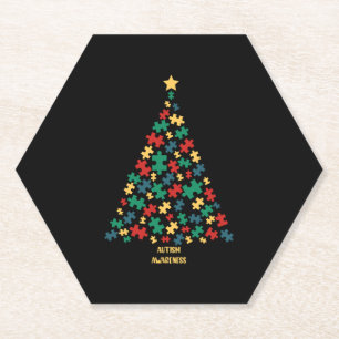 Autism christmas tree xmas autism awareness paper coaster