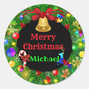 Autism Christmas Wreath Classic Round Sticker