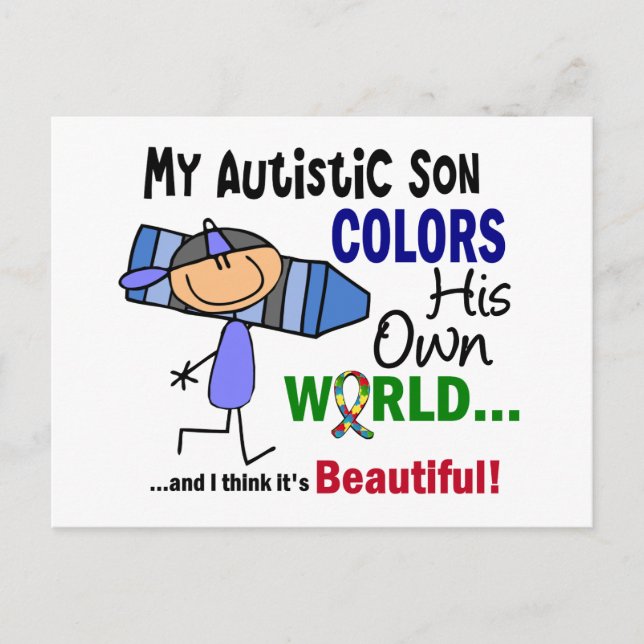 Autism COLORS HIS OWN WORLD Son Postcard (Front)