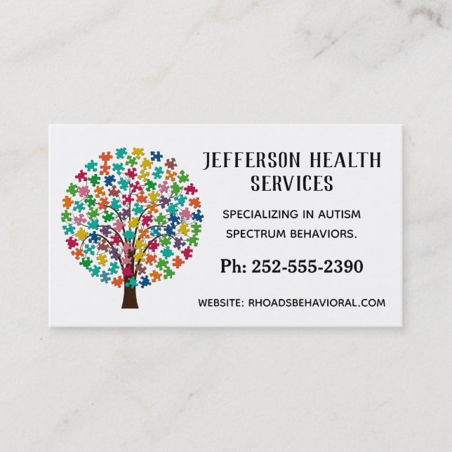 Autism Colourful Jigsaw Puzzle Tree Business Card (Front)