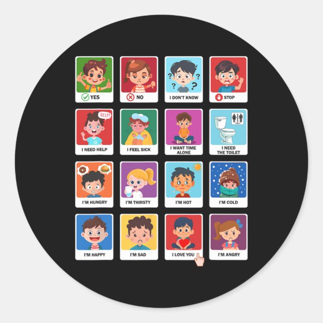 Autism Communication Cards Kids Emotions Speech Th Classic Round Sticker (Front)