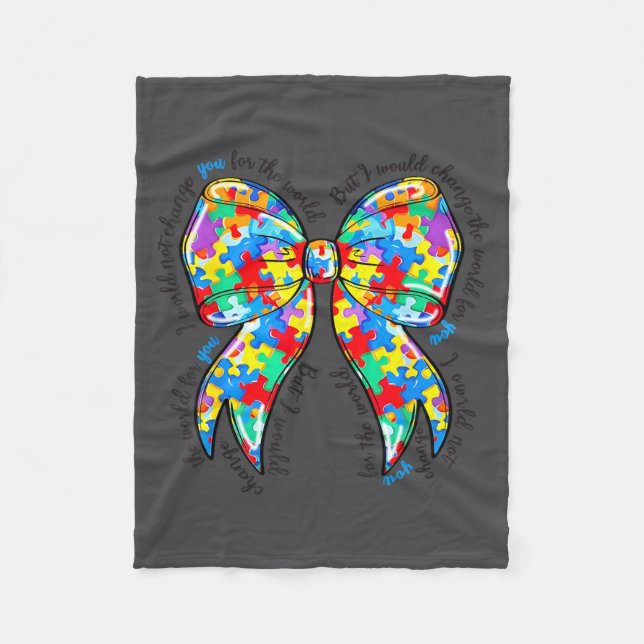 Autism Coquette Bow Puzzle Autism Awareness Proud  Fleece Blanket (Front)