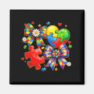 Autism coquette bow puzzle collage autism awarenes magnet