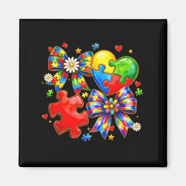 Autism coquette bow puzzle collage autism awarenes magnet (Front)